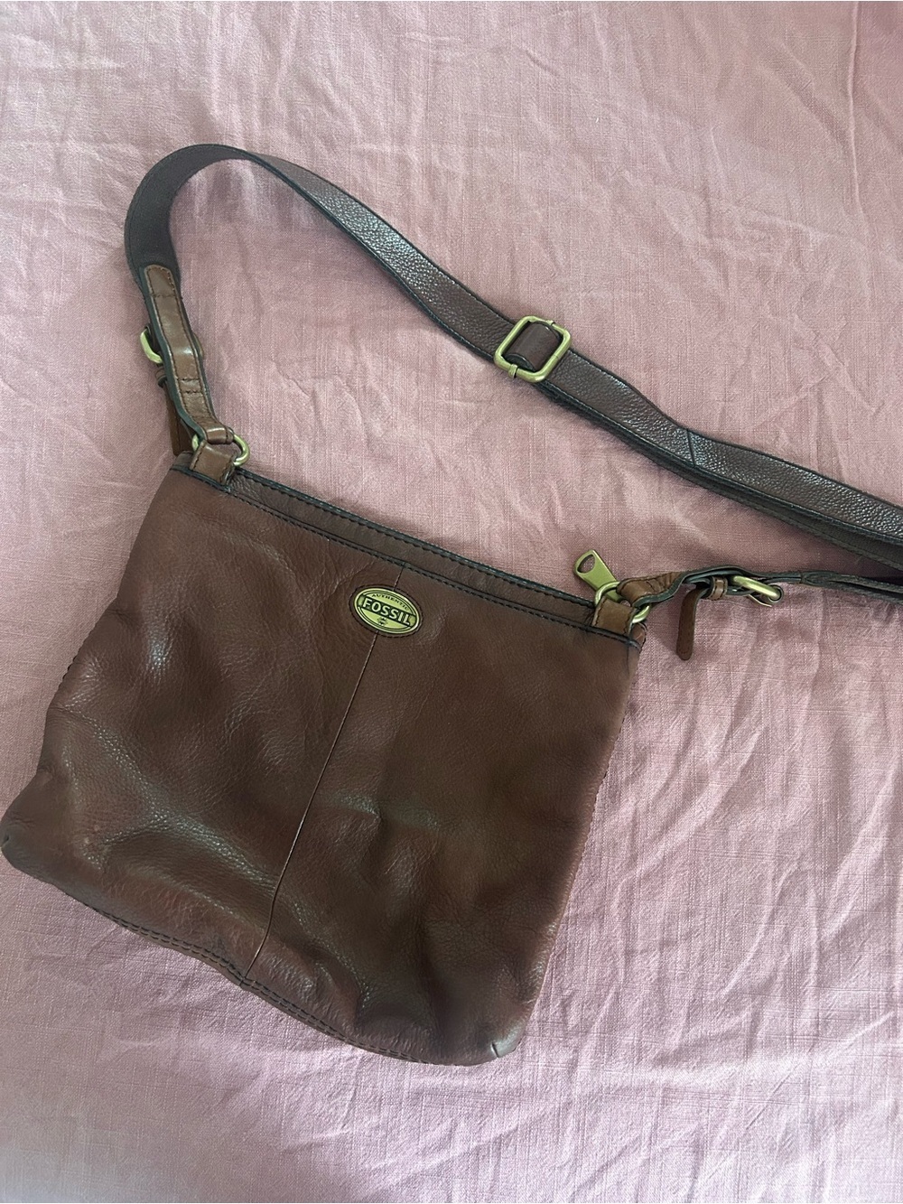 Vintage Fossil Brown Leather Crossbody Bag